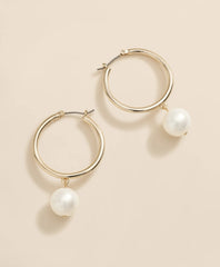 Gold-Tone Faux-Pearl Drop Hoop Earrings / Brooks Brothers Women