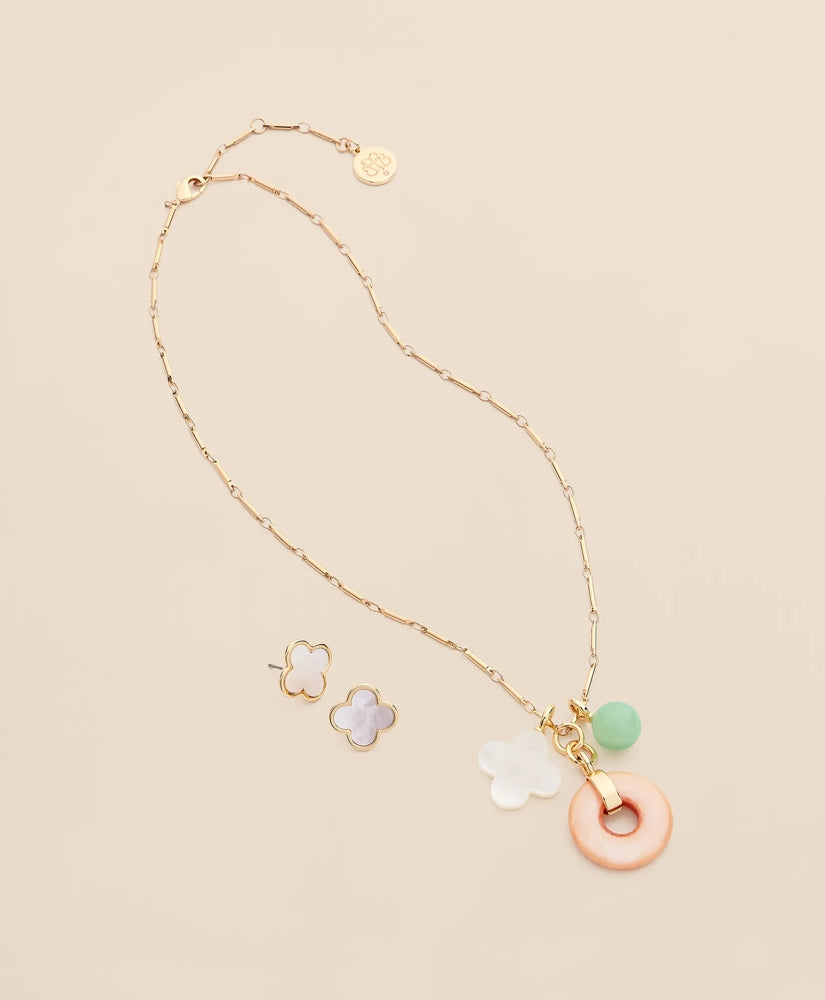 Gold-Tone Stud Earrings & Charm Necklace Set / Brooks Brothers Women