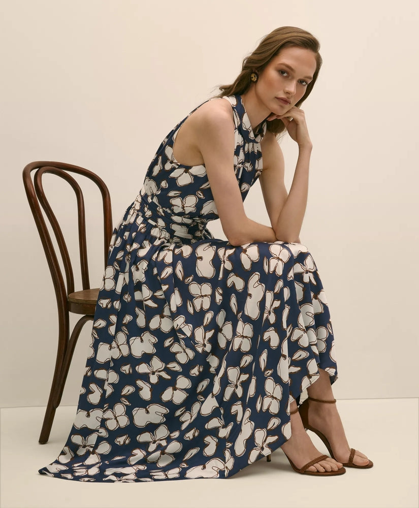 Halter Dress in Abstract Floral Print / Brooks Brothers Sale
