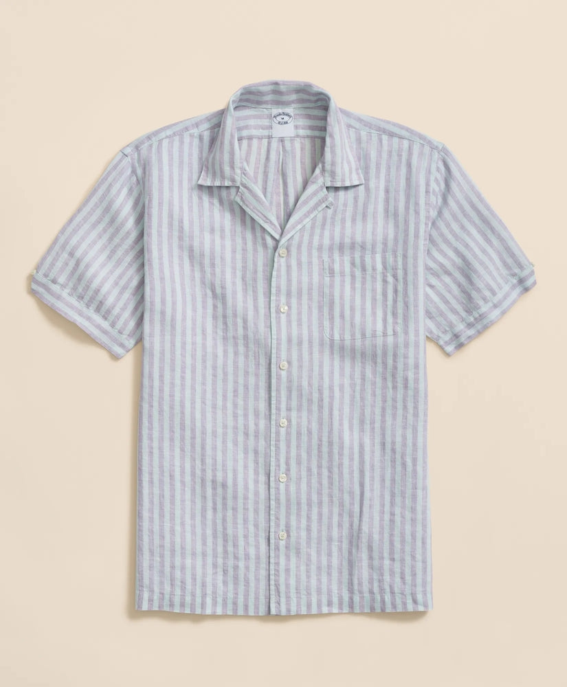Irish Linen Camp Collar, Striped Short-Sleeve Shirt / Brooks Brothers Shirts