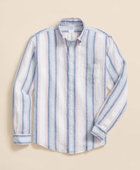 Irish Linen Polo Button Down Collar, Awning Stripe Shirt / Brooks Brothers Shirts