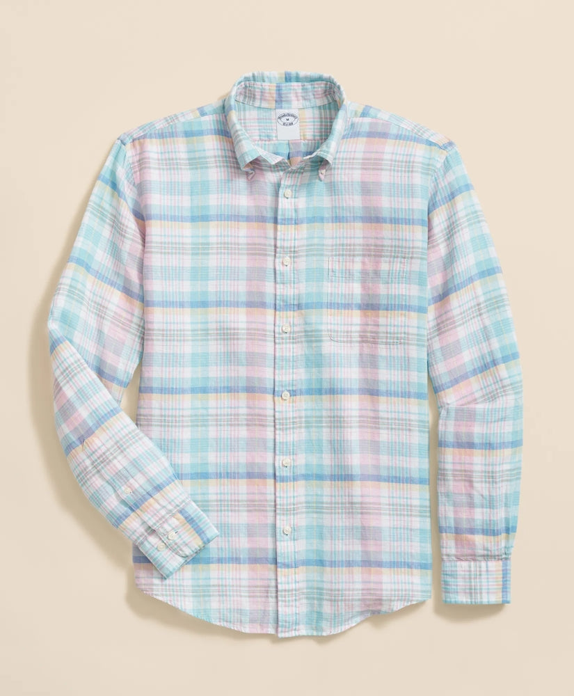 Irish Linen Polo Button Down Collar, Multi Plaid Shirt / Brooks Brothers Shirts