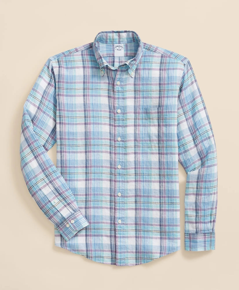Irish Linen Polo Button Down Collar, Plaid Shirt / Brooks Brothers Shirts