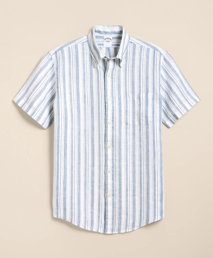 Irish Linen Short-Sleeve Stripe Sport Shirt / Brooks Brothers Shirts