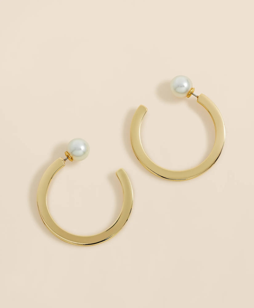 Large Hoop Earrings with Faux-Pearl Back Closure / Brooks Brothers Women