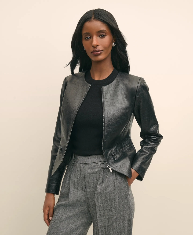 Leather Croc-Embossed Jacket / Brooks Brothers Sale