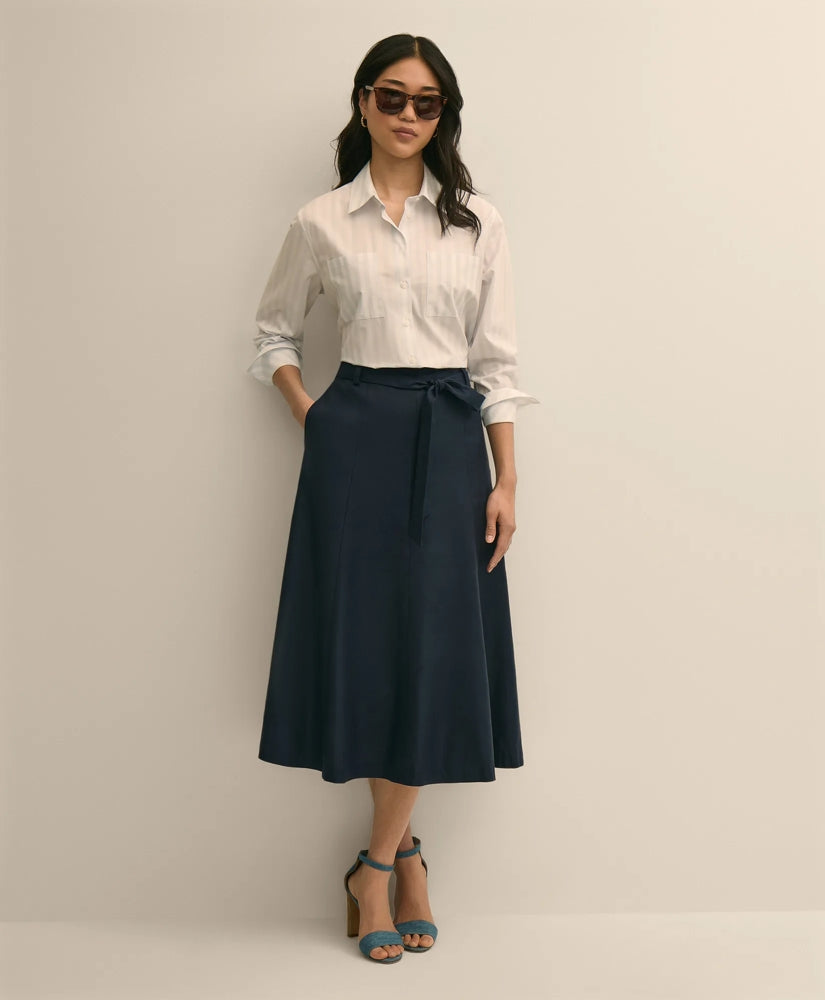 Linen-Blend Belted A-Line Skirt / Brooks Brothers Women