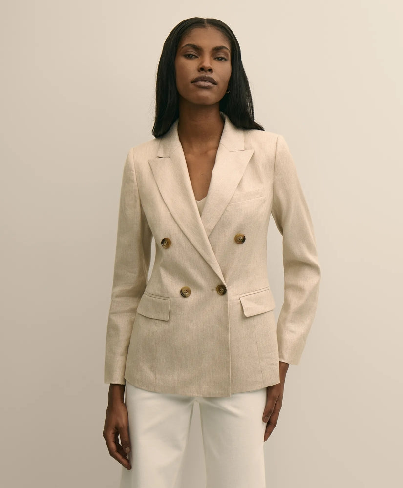 Linen Blend Double-Breasted Jacket / Brooks Brothers Women