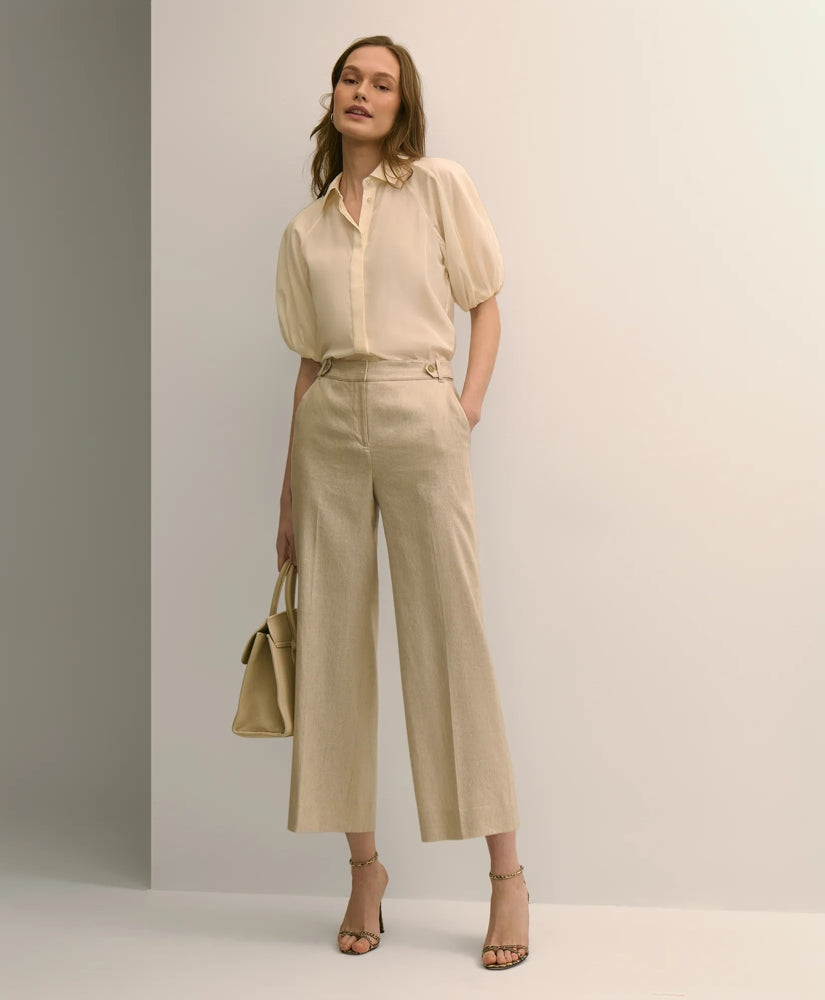Linen-Blend Waist-Tab Wide-Leg Pants / Brooks Brothers Women