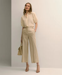 Linen-Blend Waist-Tab Wide-Leg Pants / Brooks Brothers Women