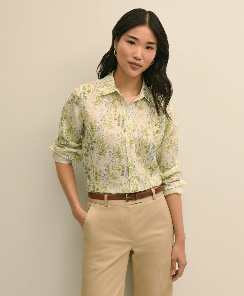 Linen Botanical Print Shirt / Brooks Brothers Shirts