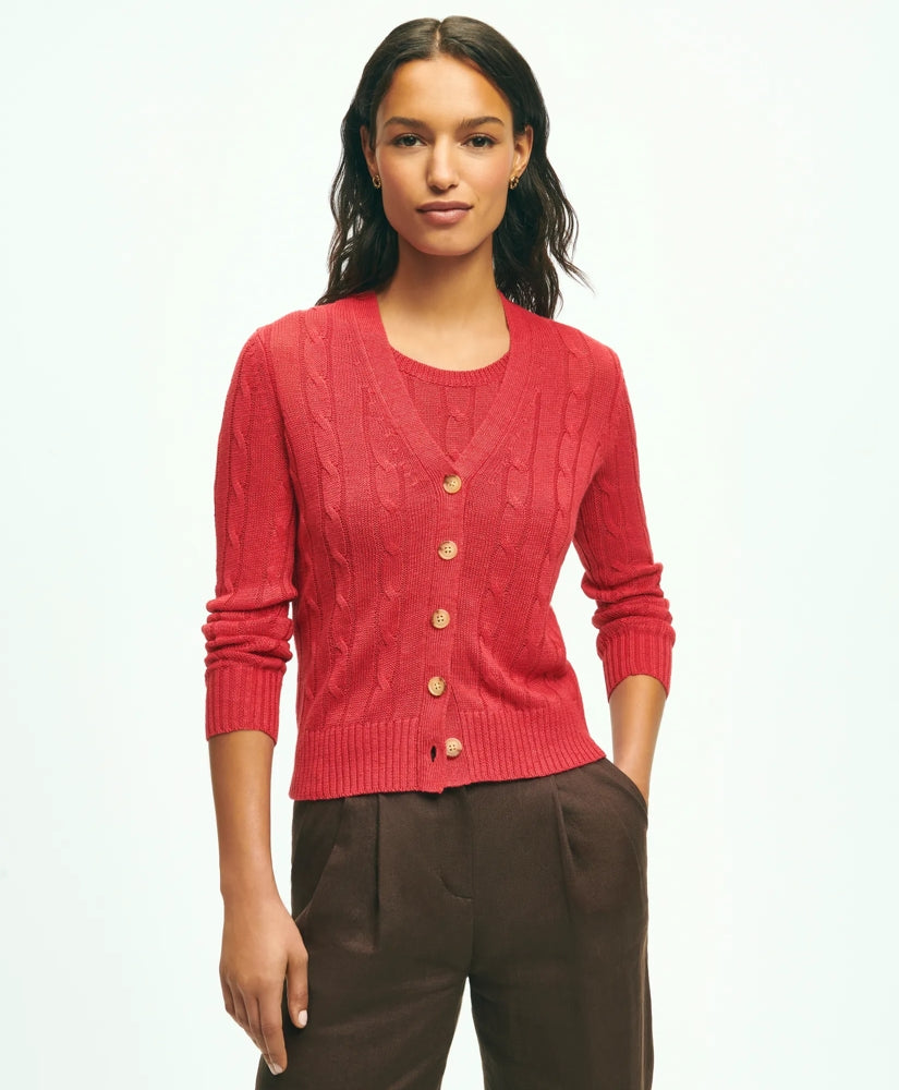 Linen Cable V-Neck Cardigan / Brooks Brothers Sale