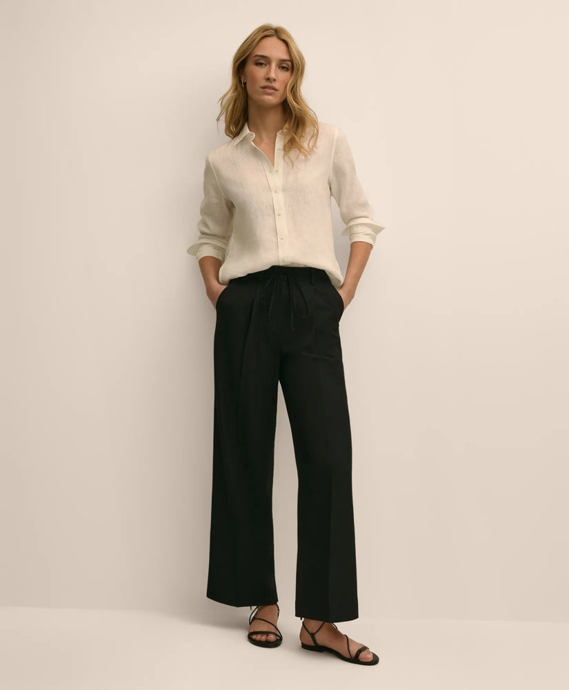 Linen-Cotton Blend Tie-Waist Wide-Leg Pants / Brooks Brothers Women