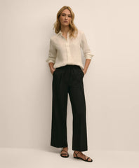 Linen-Cotton Blend Tie-Waist Wide-Leg Pants / Brooks Brothers Women