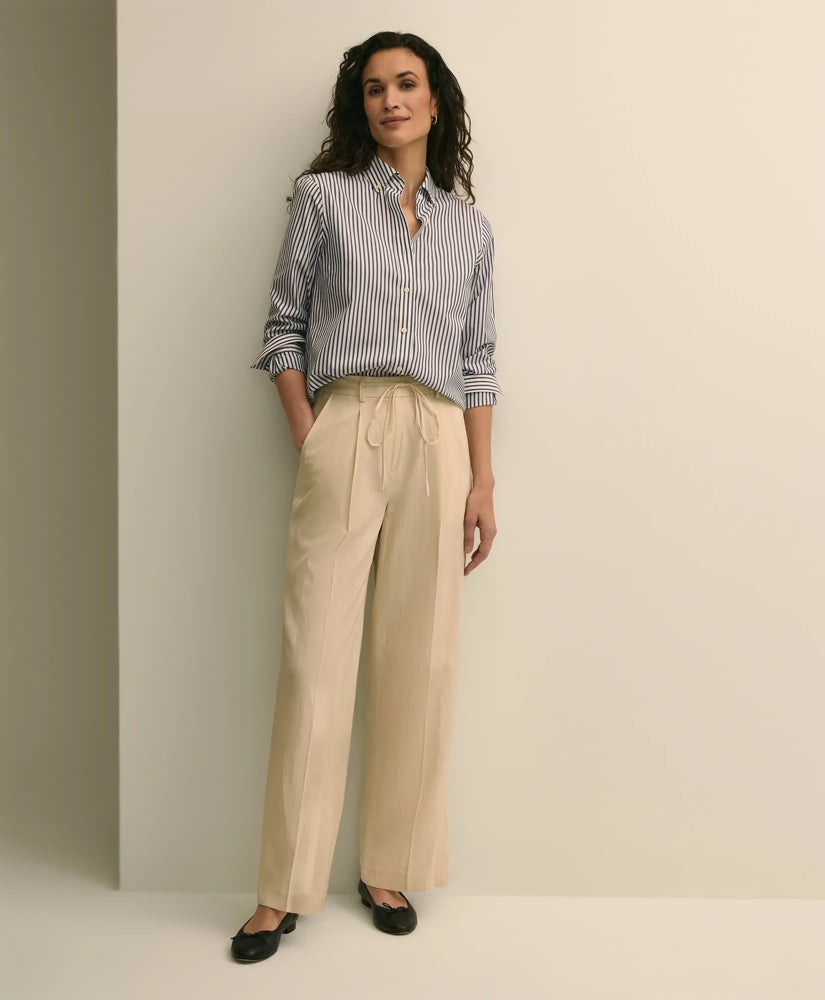 Linen-Cotton Blend Tie-Waist Wide-Leg Pants / Brooks Brothers Women