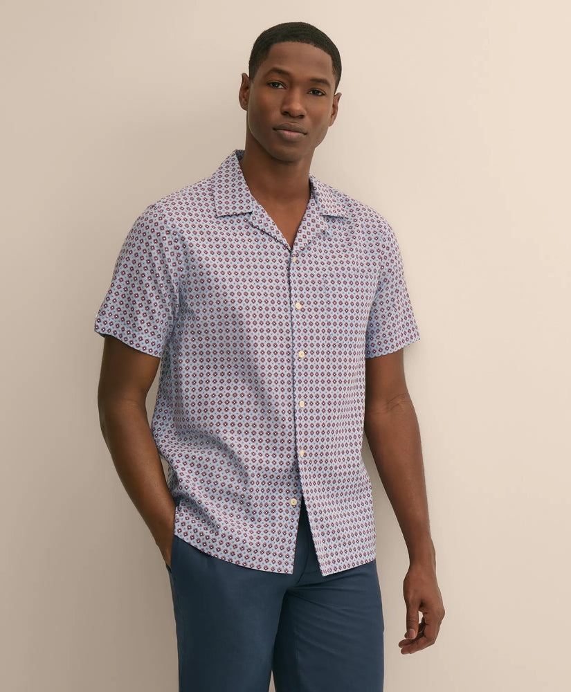 Linen-Cotton Camp Collar, Foulard Short-Sleeve Shirt / Brooks Brothers Men