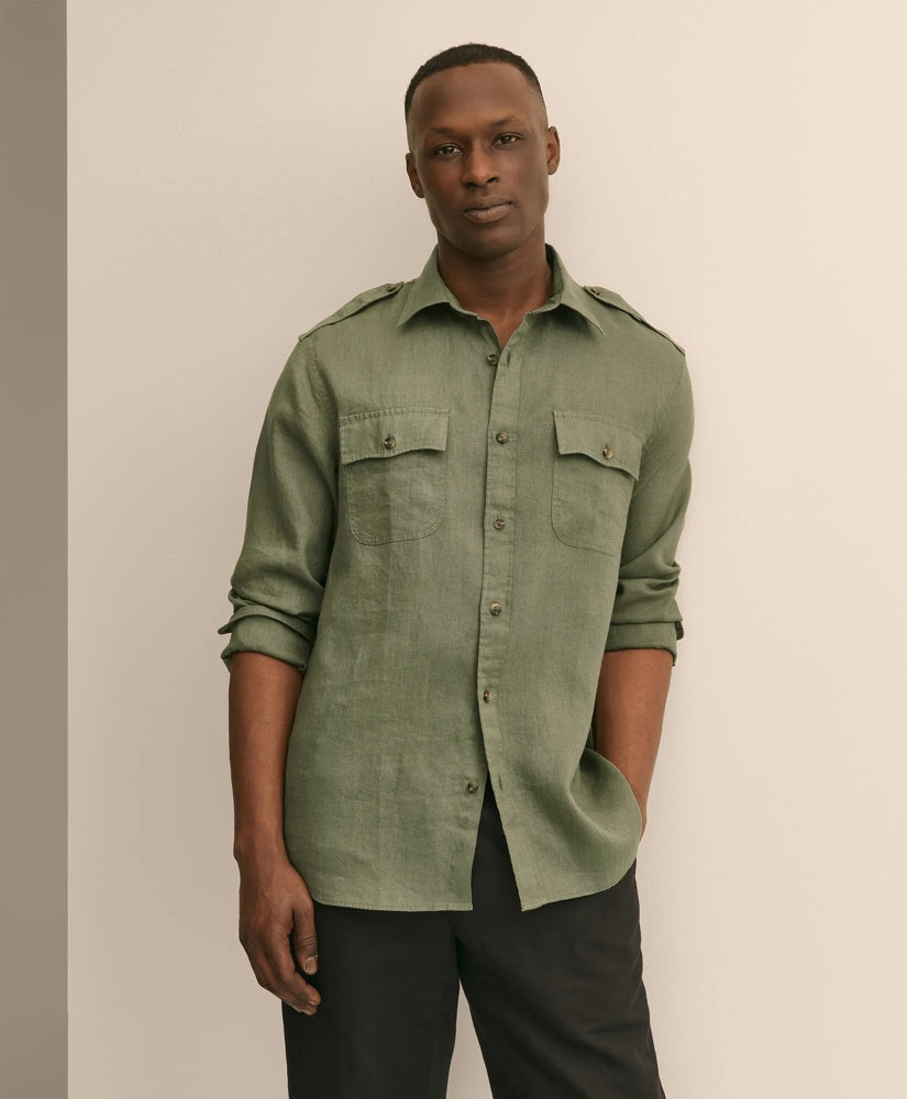 Linen Military Sport Shirt / Brooks Brothers Shirts