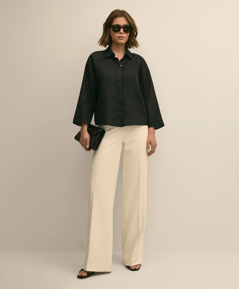 Linen Relaxed Bell-Sleeve Cropped Shirt / Brooks Brothers Shirts