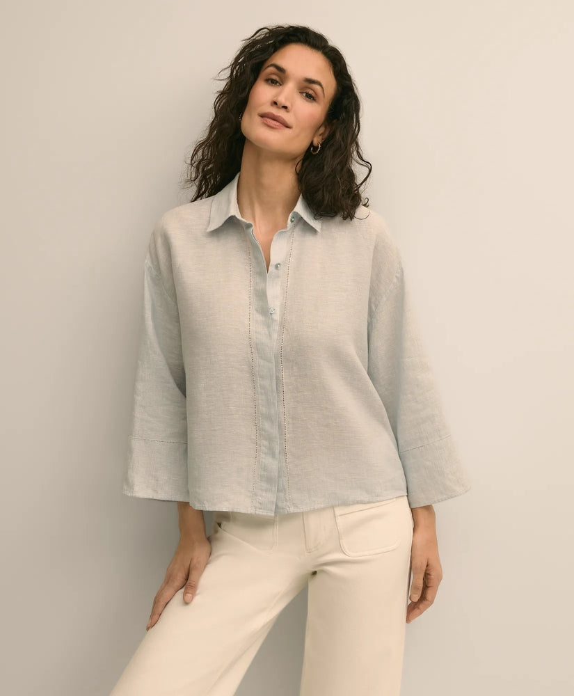 Linen Relaxed Bell-Sleeve Cropped Shirt / Brooks Brothers Shirts