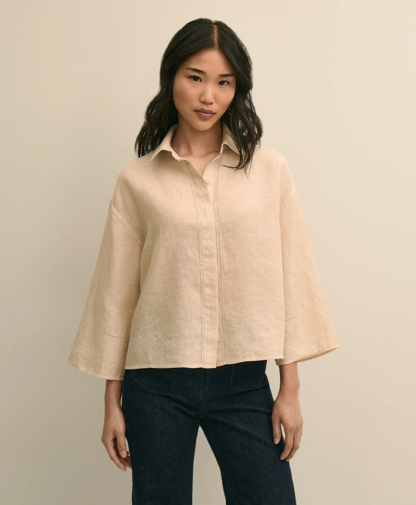 Linen Relaxed Bell-Sleeve Cropped Shirt / Brooks Brothers Shirts