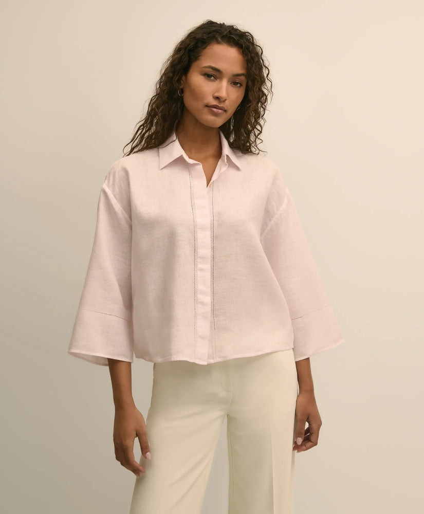 Linen Relaxed Bell-Sleeve Cropped Shirt / Brooks Brothers Shirts