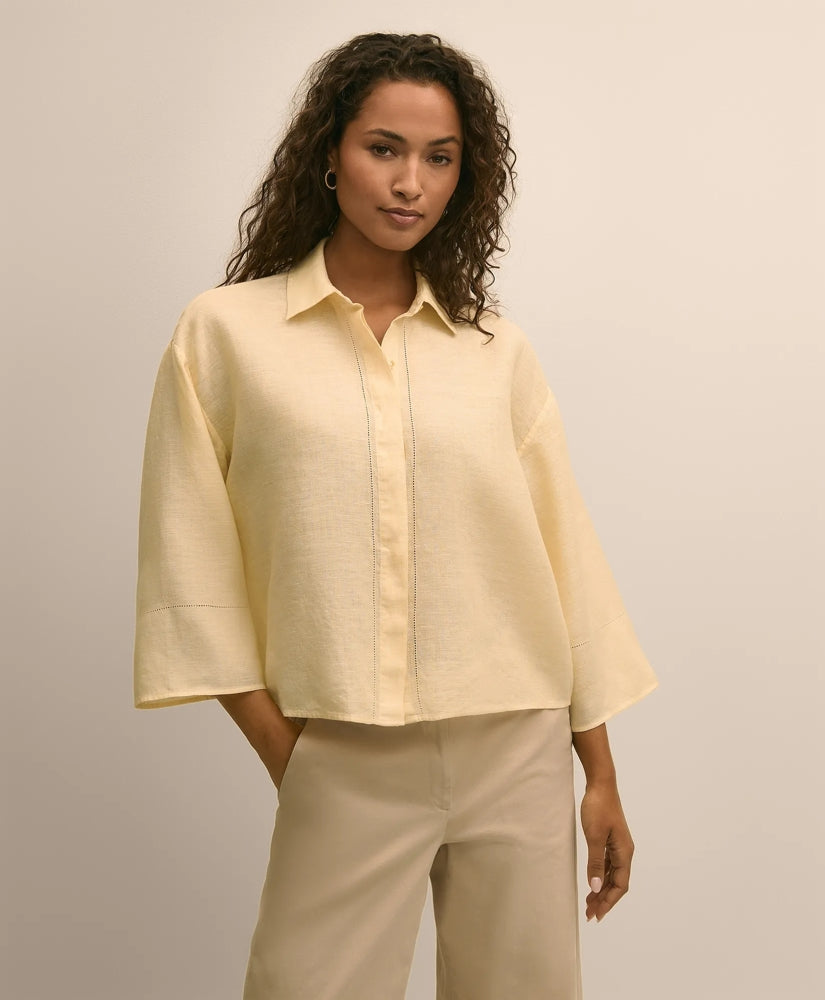 Linen Relaxed Bell-Sleeve Cropped Shirt / Brooks Brothers Shirts