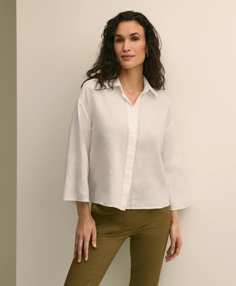 Linen Relaxed Bell-Sleeve Cropped Shirt / Brooks Brothers Shirts