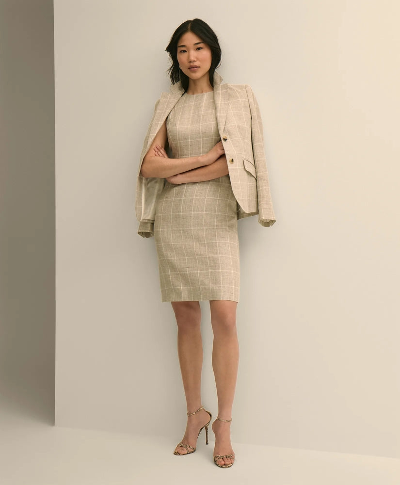 Linen-Wool Windowpane Sheath Dress / Brooks Brothers Women