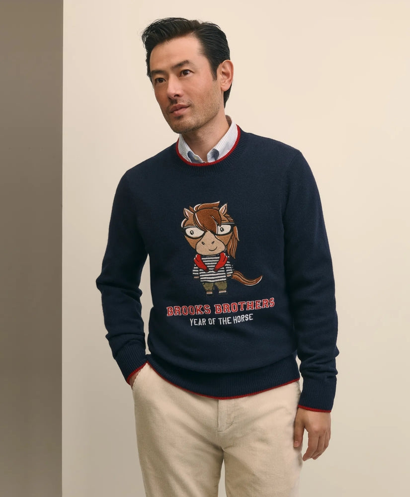 Men's Lunar New Year Merino Wool-Blend Intarsia Crewneck Sweater / Brooks Brothers Sale