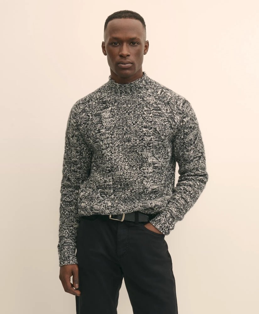 Merino Wool Aran Marled Mock Neck Sweater / Brooks Brothers Sale