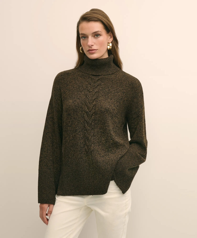 Merino Wool Blend Marled Cable-Knit Turtleneck Sweater / Brooks Brothers Sale
