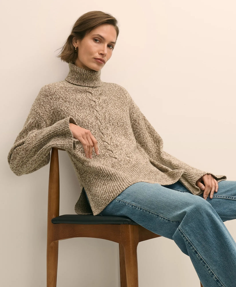 Merino Wool Blend Marled Cable-Knit Turtleneck Sweater / Brooks Brothers Sale