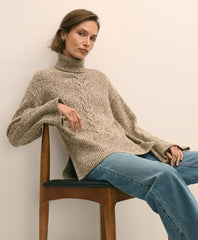 Merino Wool Blend Marled Cable-Knit Turtleneck Sweater / Brooks Brothers Sale