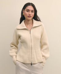 Merino Wool Blend Peplum Zip Cardigan / Brooks Brothers Sale