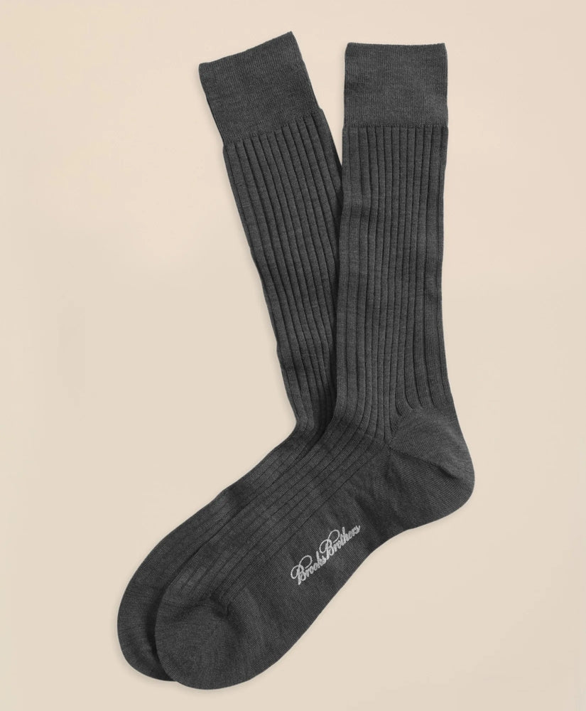 Merino Wool Ribbed Crew Socks / Brooks Brothers Men