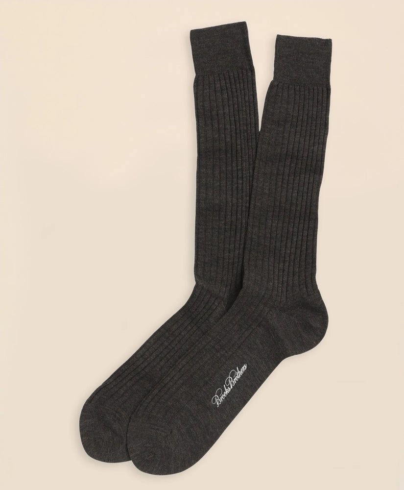 Merino Wool Ribbed Crew Socks / Brooks Brothers Men