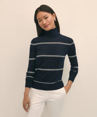 Merino Wool Striped Pointelle Turtleneck / Brooks Brothers Sale