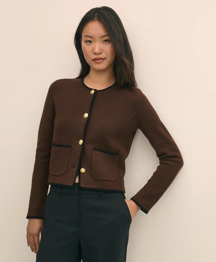 Brushed Merino Wool Suede Trim Sweater Jacket / Brooks Brothers Sale