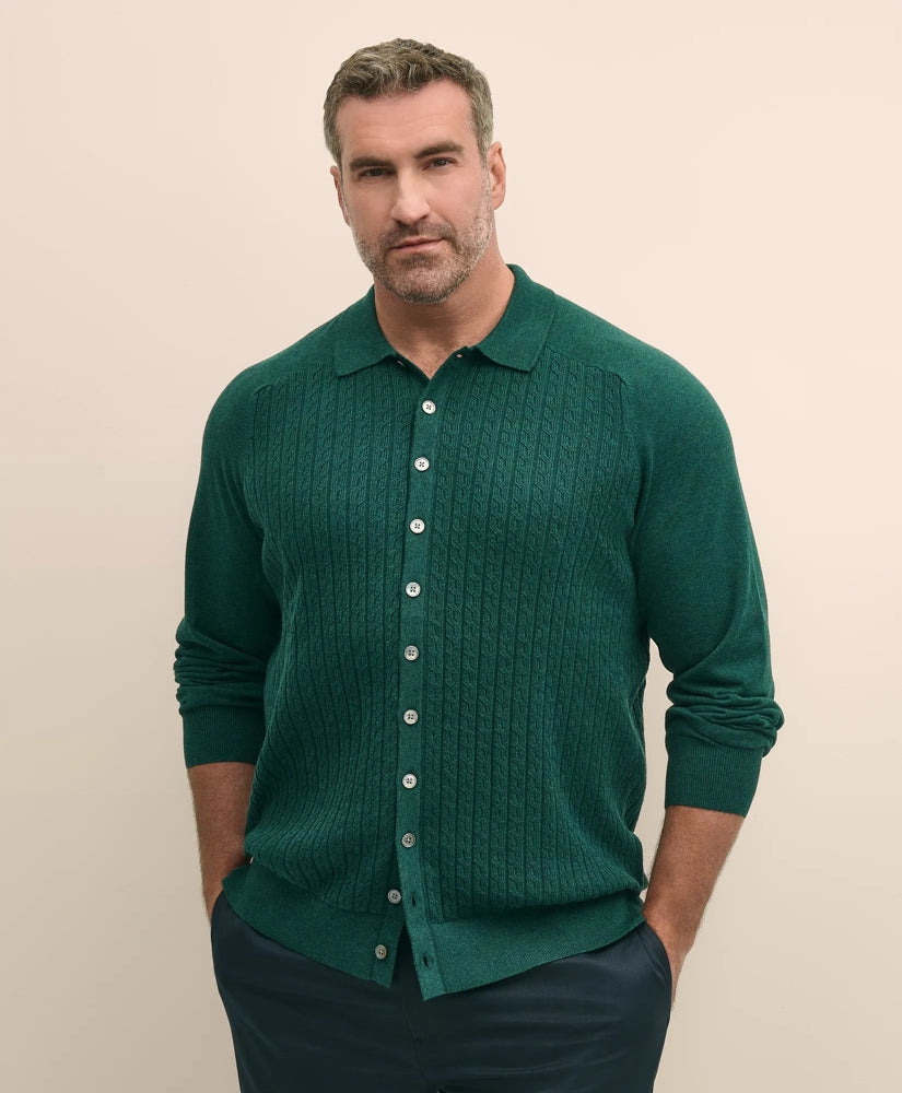 Mini-Cable Knit Polo Cardigan, Big & Tall / Brooks Brothers Sale