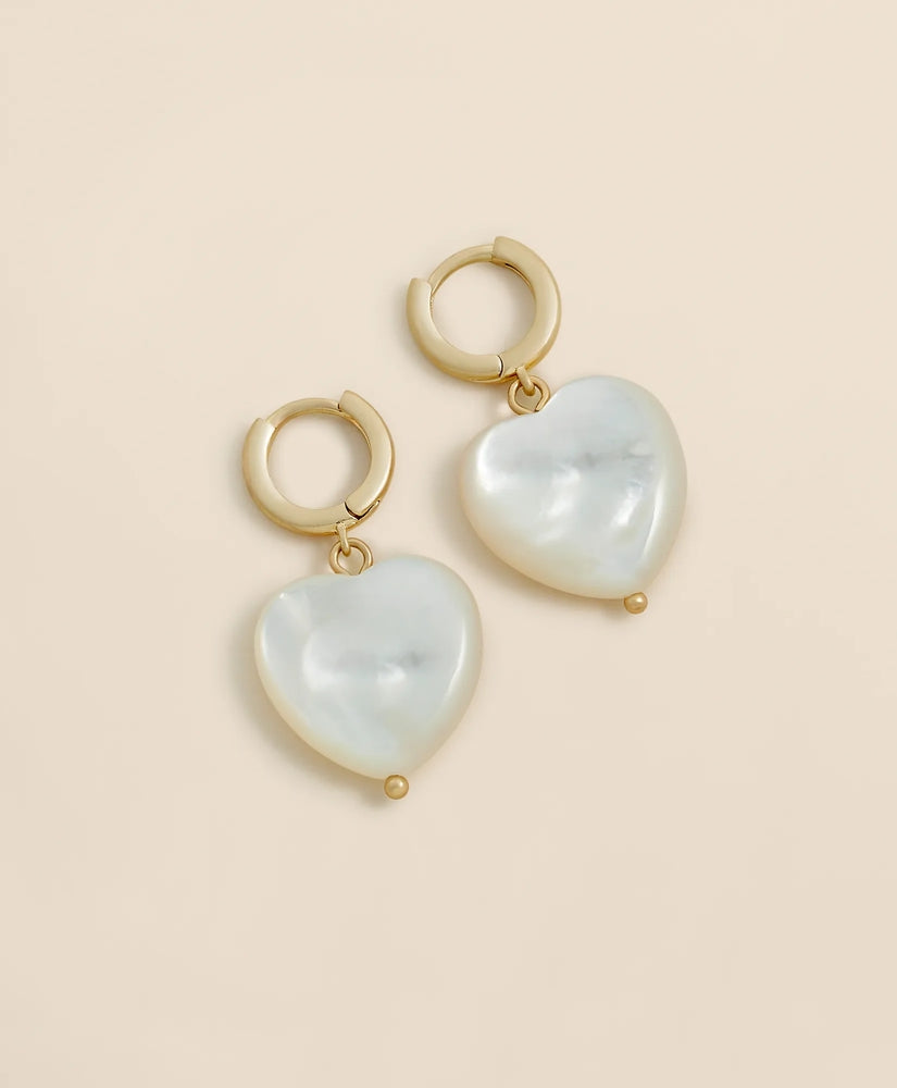 Mother-of-Pearl Gold-Toned Heart Hoop Earrings / Brooks Brothers Women