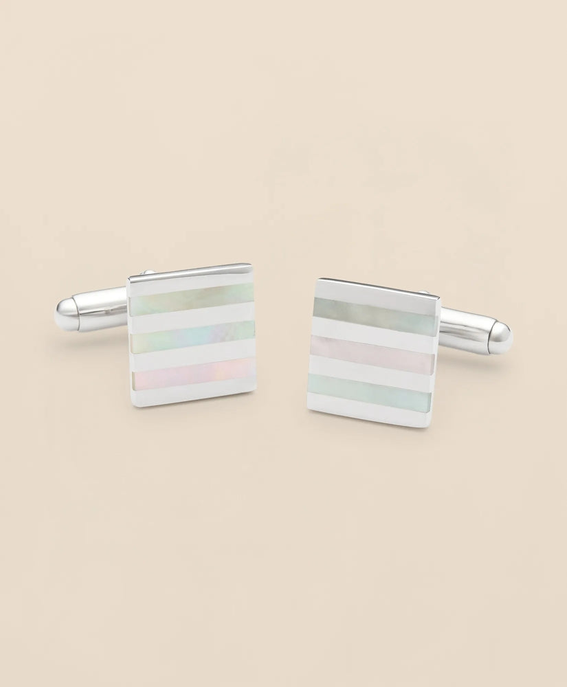 Mother-of-Pearl & Sterling Silver Rhodium-Plated Stripe Cufflinks / Brooks Brothers Men