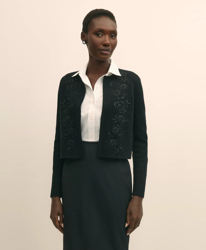 Merino-Wool-Cotton Blend Floral Embellished Cardigan / Brooks Brothers Sale