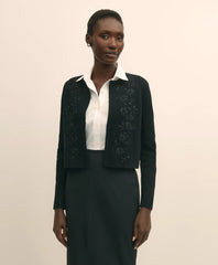 Merino-Wool-Cotton Blend Floral Embellished Cardigan / Brooks Brothers Sale