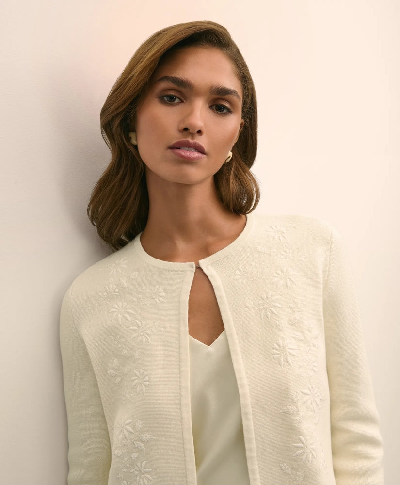 Merino-Wool-Cotton Blend Floral Embellished Cardigan / Brooks Brothers Sale