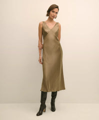 Viscose Bronze-Gold Slip Dress / Brooks Brothers Sale