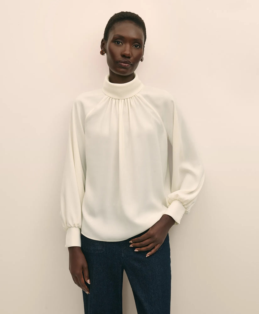 Crepe Band-Collar Relaxed Blouse / Brooks Brothers Sale