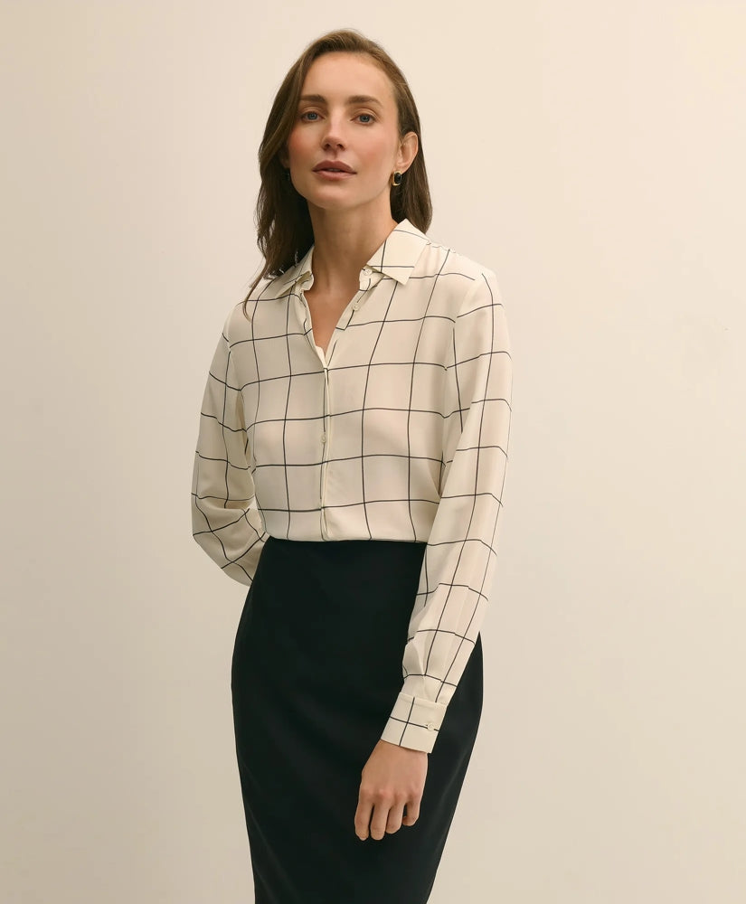 Relaxed Silk Windowpane Blouse / Brooks Brothers Sale