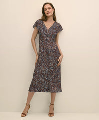 Paisley Shimmer Ruffle-Front Chevron-Stripe Dress / Brooks Brothers Sale
