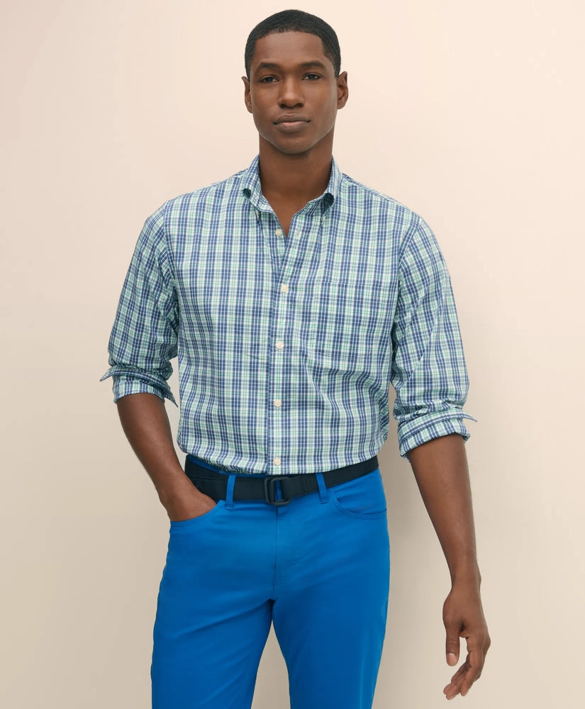 Performance Series Stretch Polo Button-Down Collar, Checked Sport Shirt / Brooks Brothers Sale