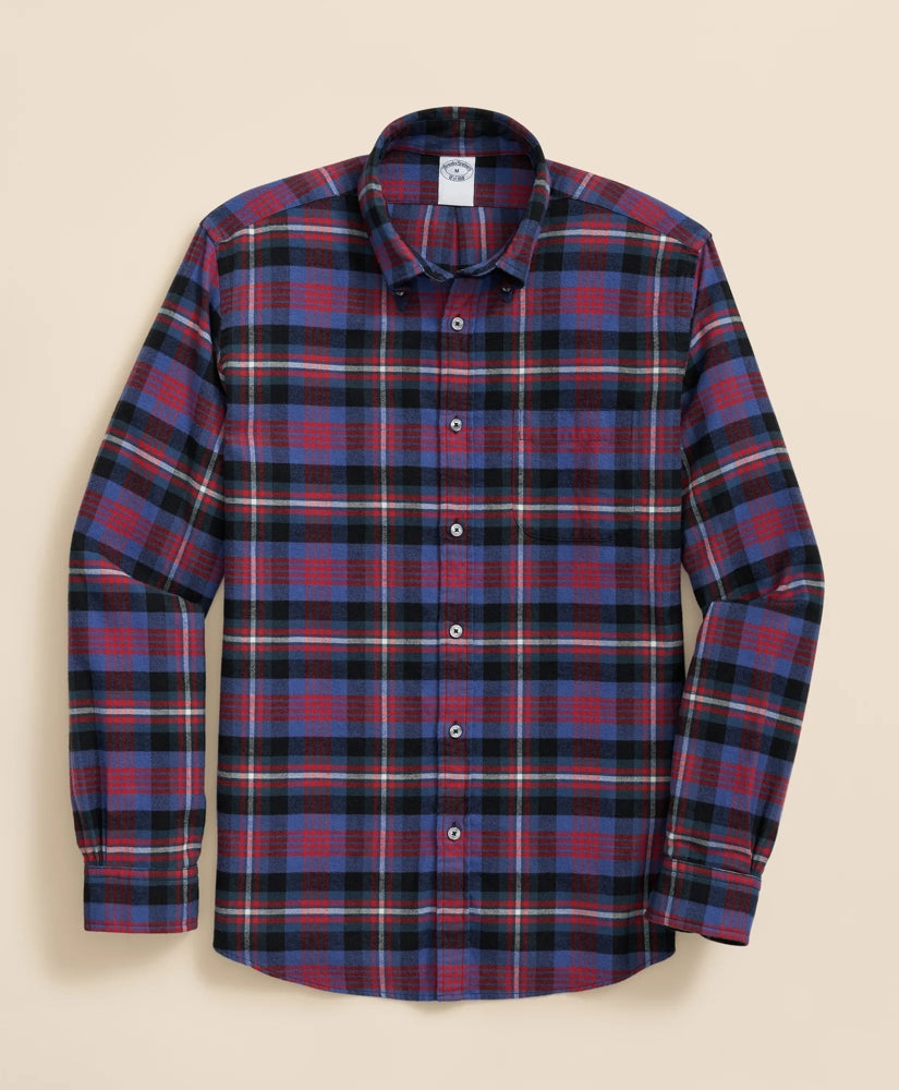 Portuguese Flannel Polo Button Down Collar, Bright Plaid Shirt / Brooks Brothers Sale